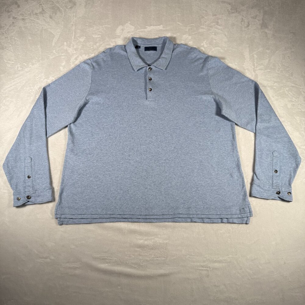 David Donahue Sweater Men Size XXL Blue Long Sleeve Polo Shirt 100% Cotton EUC